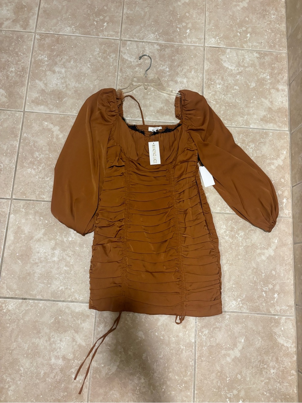 Amazing Lace Rust Mini Dress with Puff Sleeves